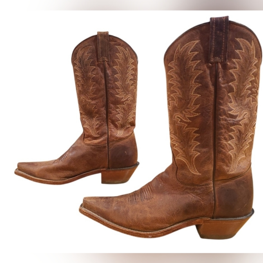 Tony Lama Brown Leather Western Cowboy Boots - Picture 4 of 9